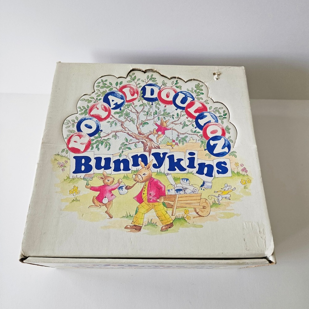 Royal Doulton Bunnykins 4pc Set Stoke on Trent Plate Bowl Cup Towel w Box NEW